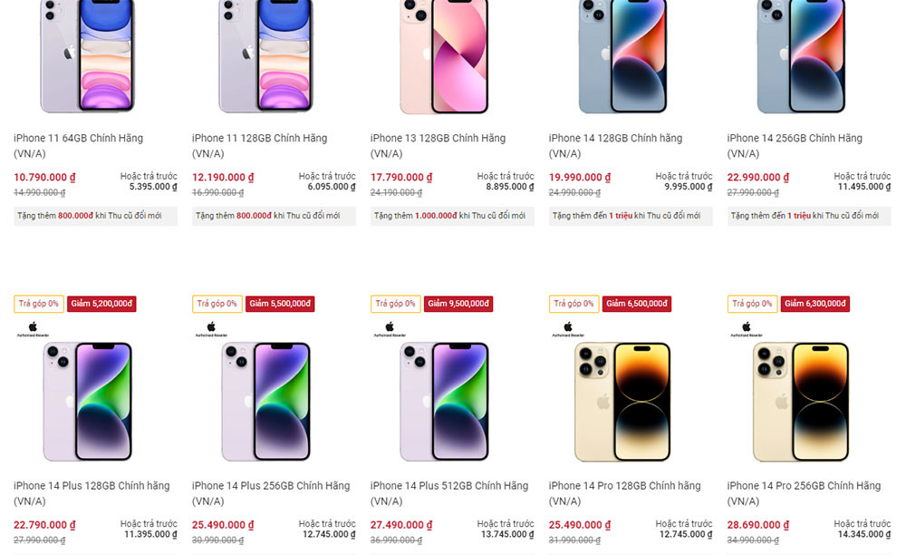 Giá iPhone đồng loạt lao dốc